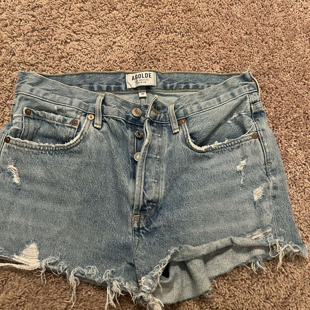 Agolde Light Blue Distressed Jean Shorts